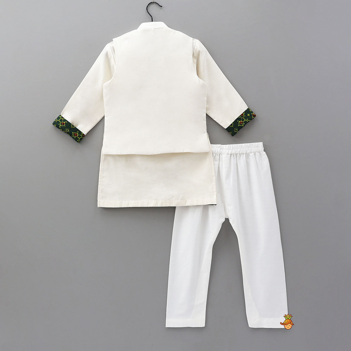 Pre Order: Ethnic Kurta With Patch Work Jacket And Pyjama