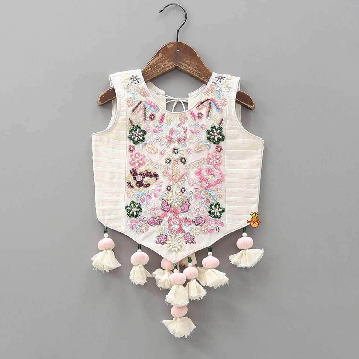 Pre Order: Tassel Detailed Floral Embroidered Top With Palazzo