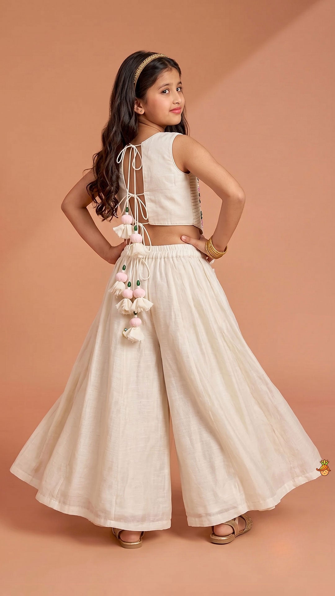 Pre Order: Tassel Detailed Floral Embroidered Top With Palazzo