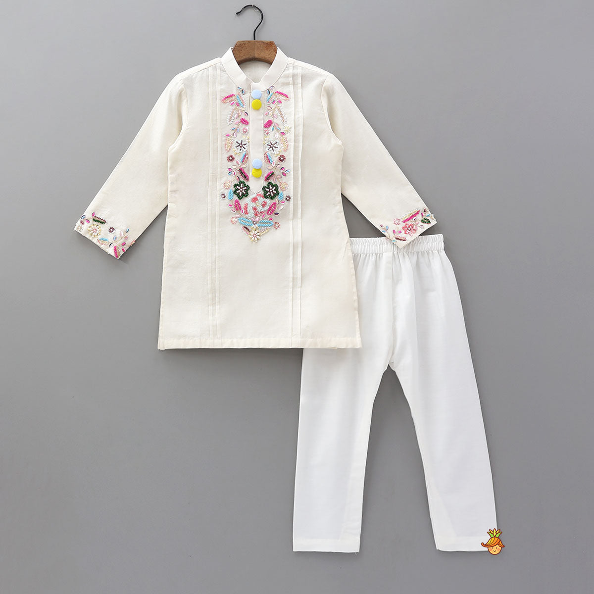 Pre Order: Floral Multicolour Bead And Sequin Embroidered Kurta With Pyjama