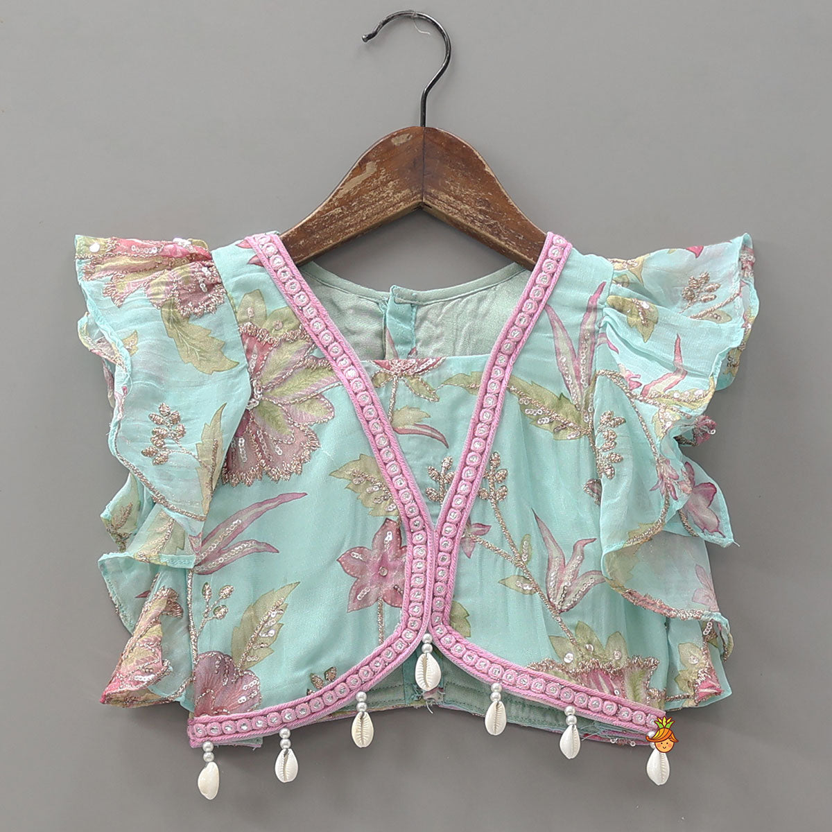 Pre Order: Floral Printed And Embroidered Top With Matching Lehenga And Dupatta