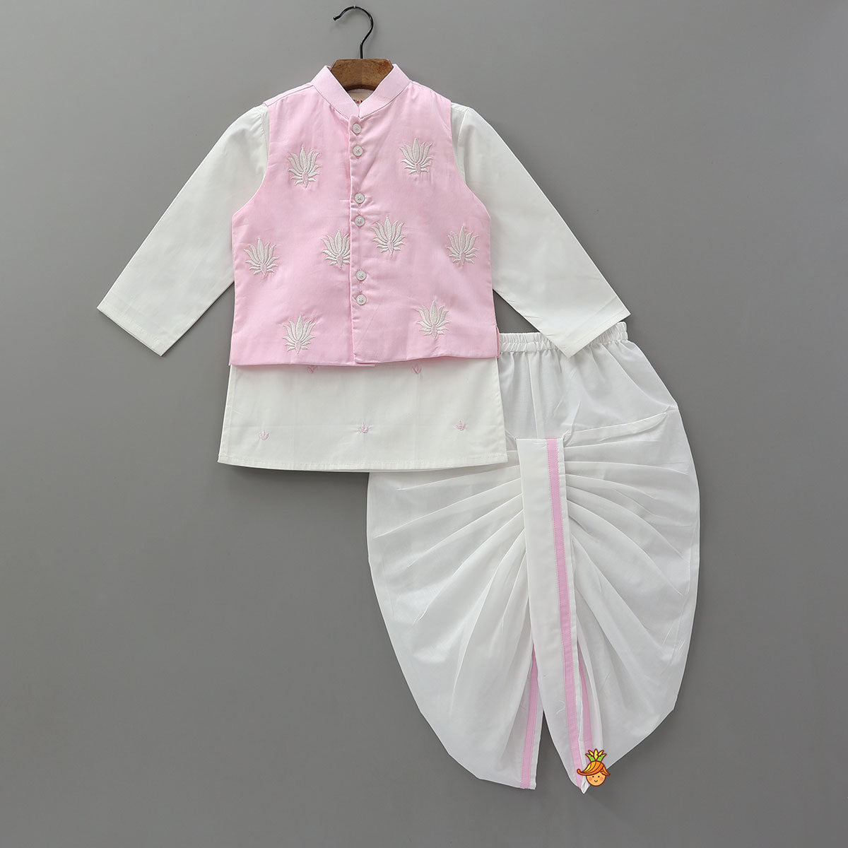 Booti Embroidered Kurta And Jacket With Dhoti