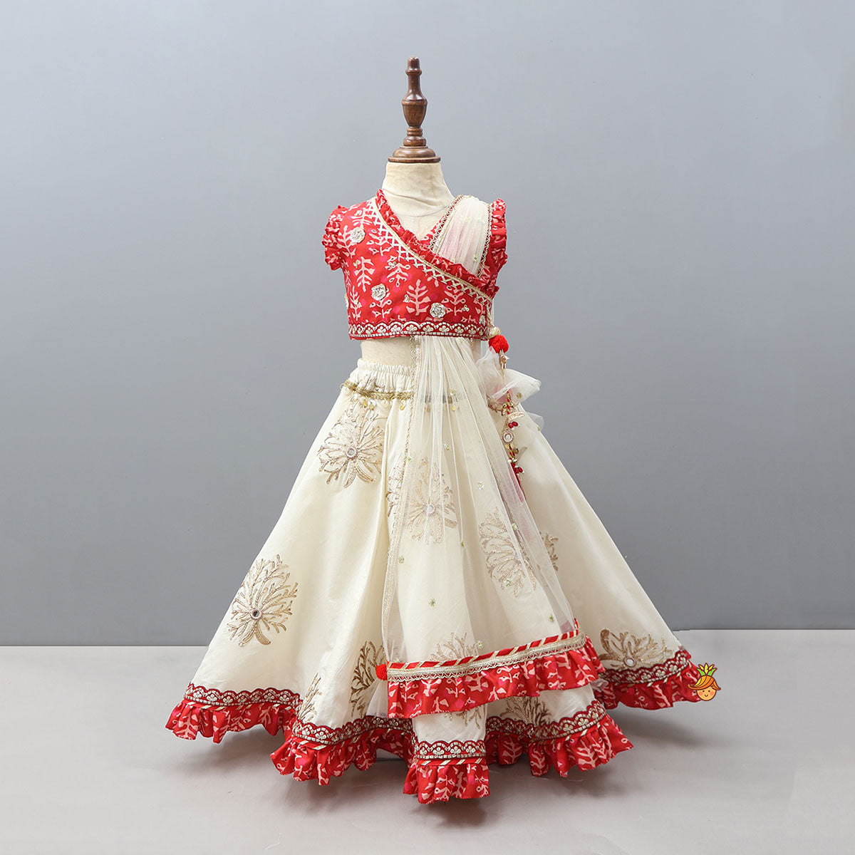 Pre Order: Elegant Drape Crop Top And Lehenga