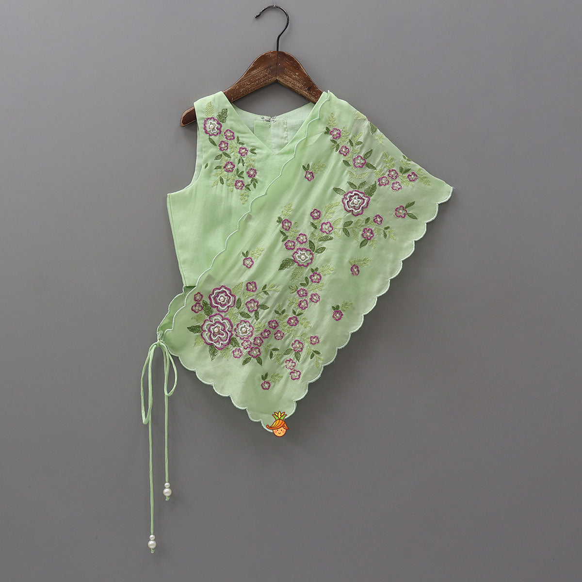 Pre Order: Floral Hand Embroidered Top With Flared Palazzo And Attached Dupatta