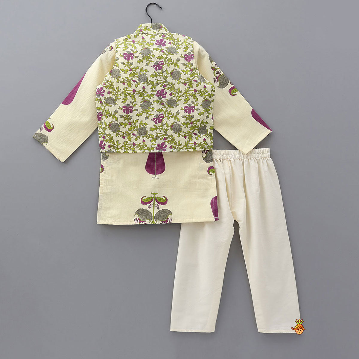 Pre Order: Floral Block Printed Kurta Jacket Set With Pyjama