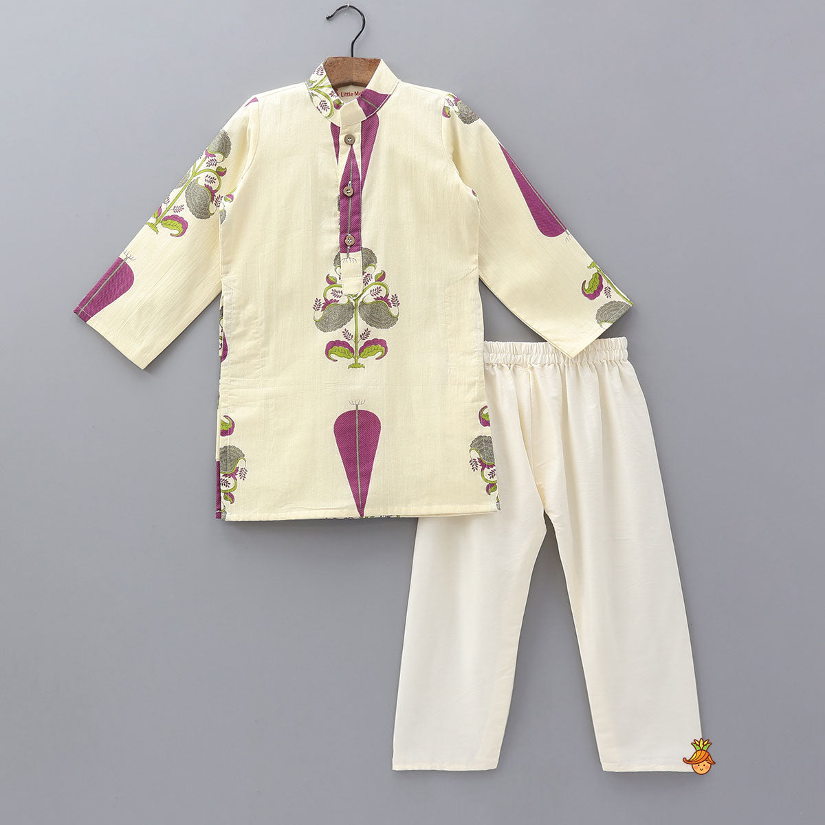 Pre Order: Floral Block Printed Kurta Jacket Set With Pyjama