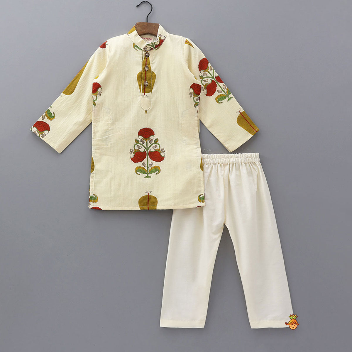 Pre Order: Floral Heritage Print Kurta And Jacket With Pyjama