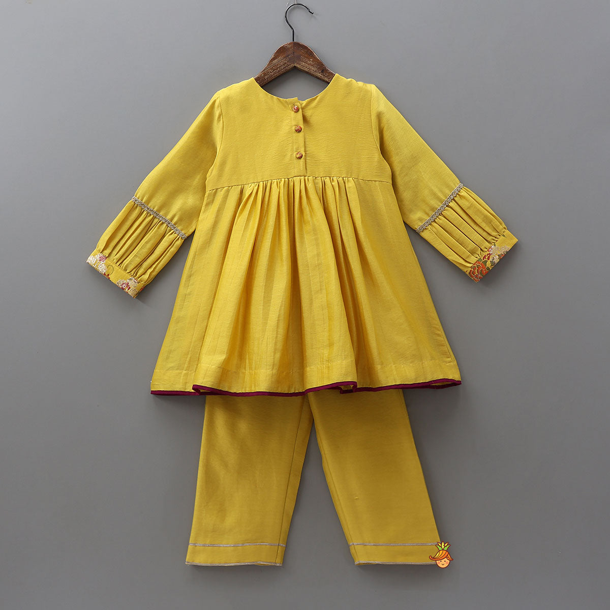 Pre Order: Pleated Sleeve Kurti And Pant With Matching Dupatta