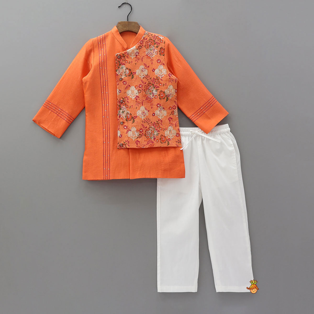 Pre Order: Layered Asymmetric Wrap Kurta With Pyjama