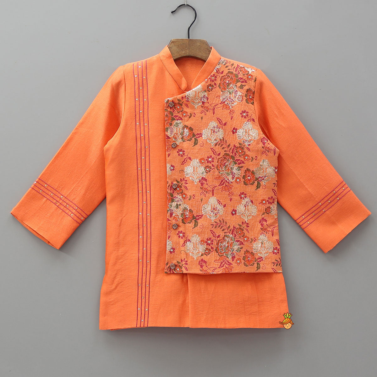 Pre Order: Layered Asymmetric Wrap Kurta With Pyjama