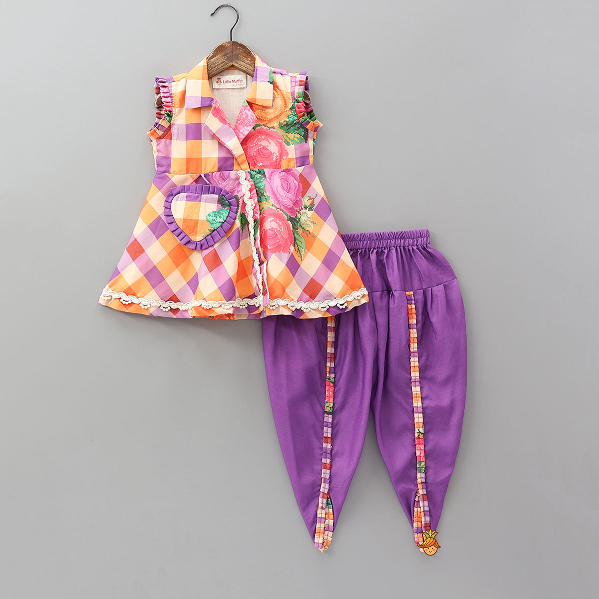 Checkered Printed Top With Dhoti Style Pant