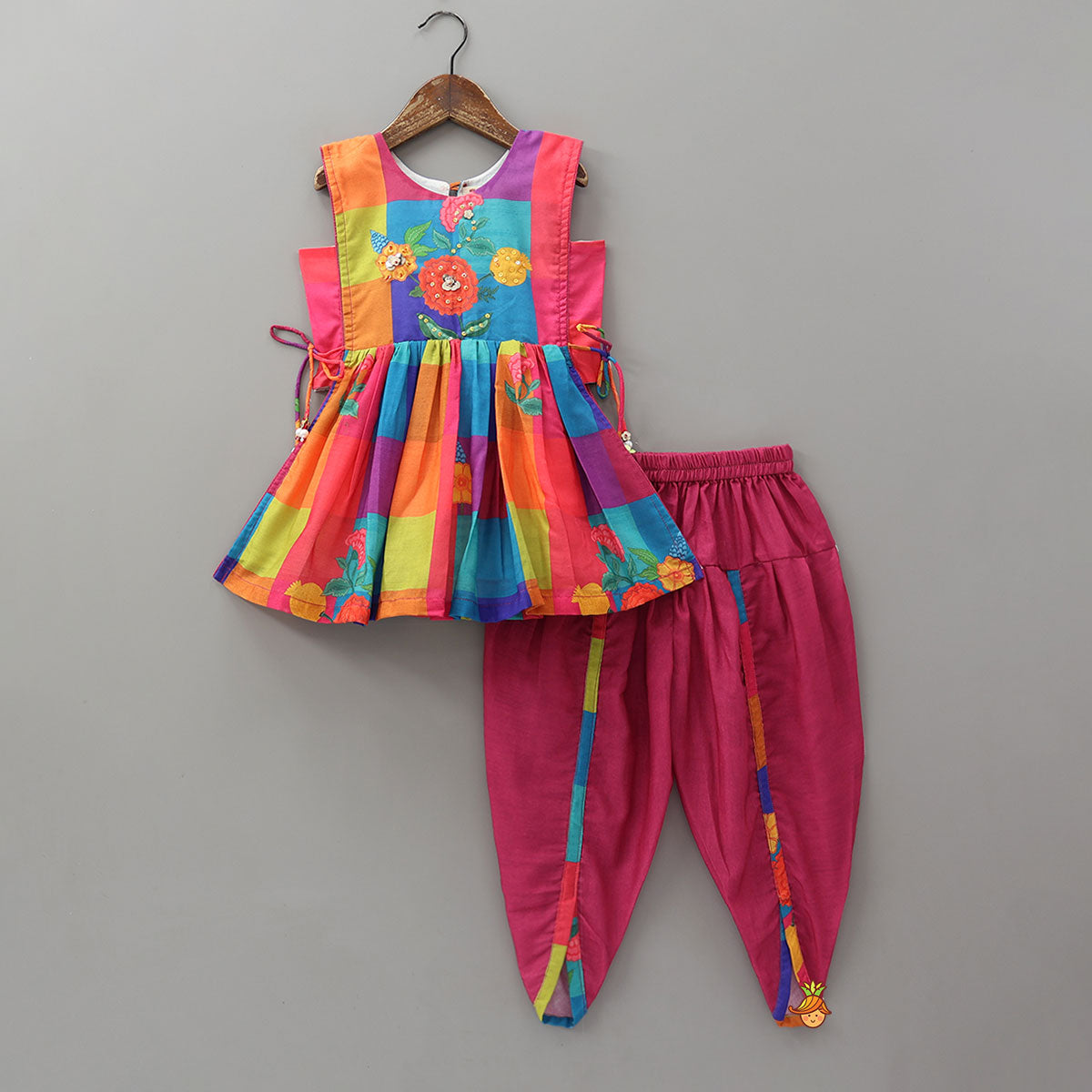 Floral Printed Peplum Kurti With Dhoti