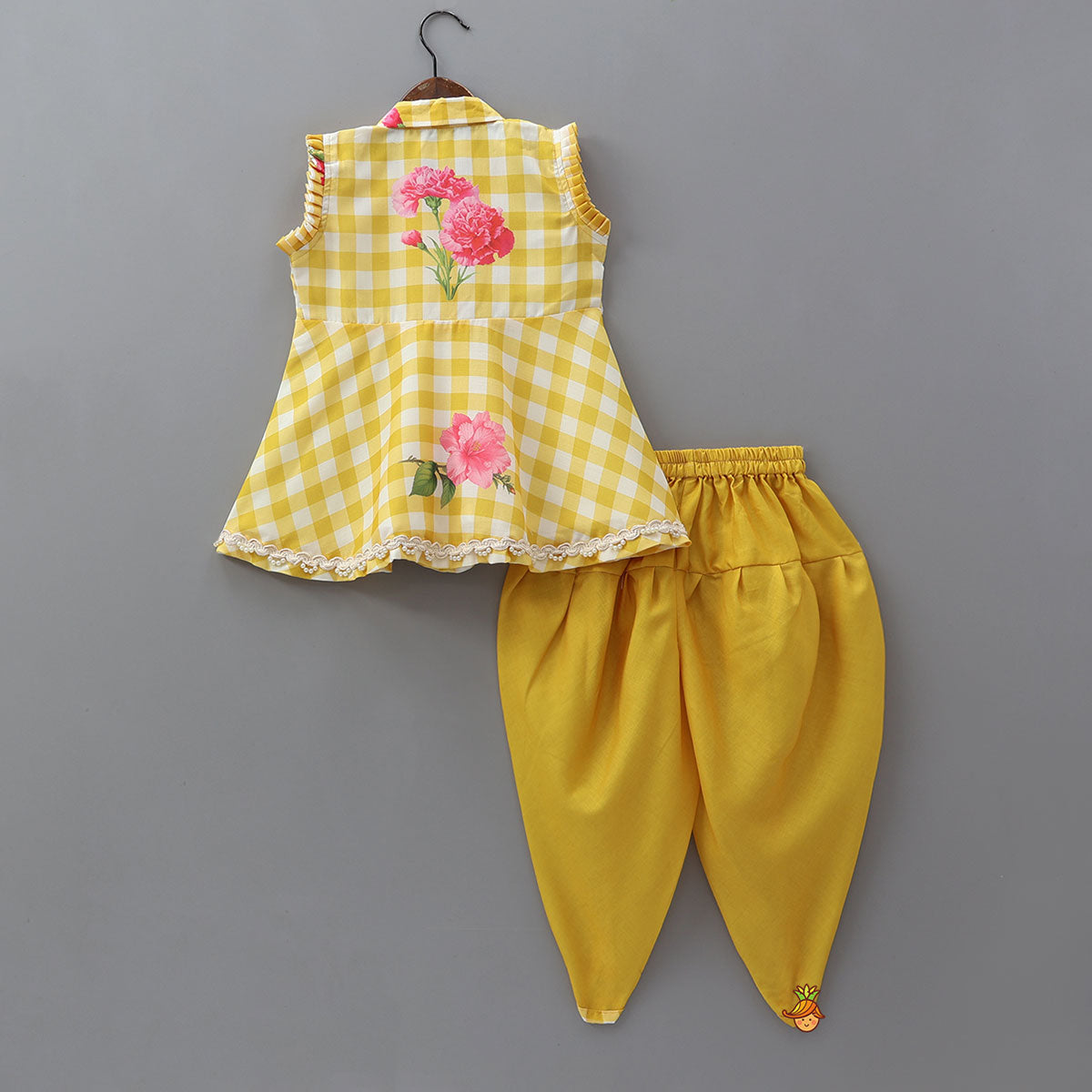 Checkered Printed Notched Collar Top With Dhoti Pant