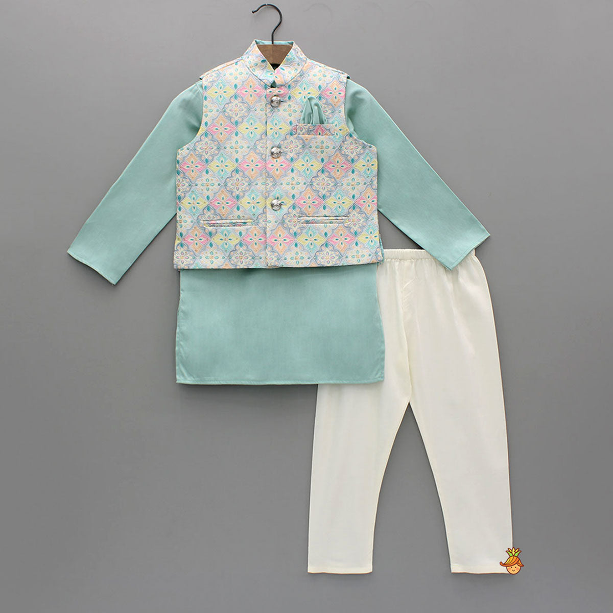 Ethnic Kurta With Sequin Embroidered Jacket And Pyjama