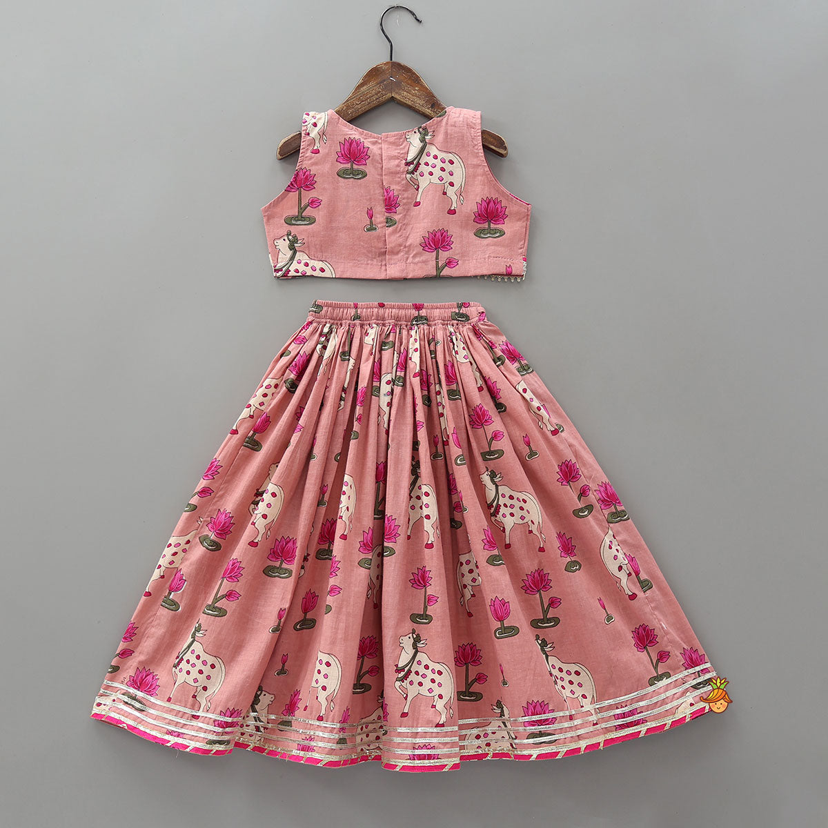 Crop Top And Lehenga With Lurex Striped Dupatta