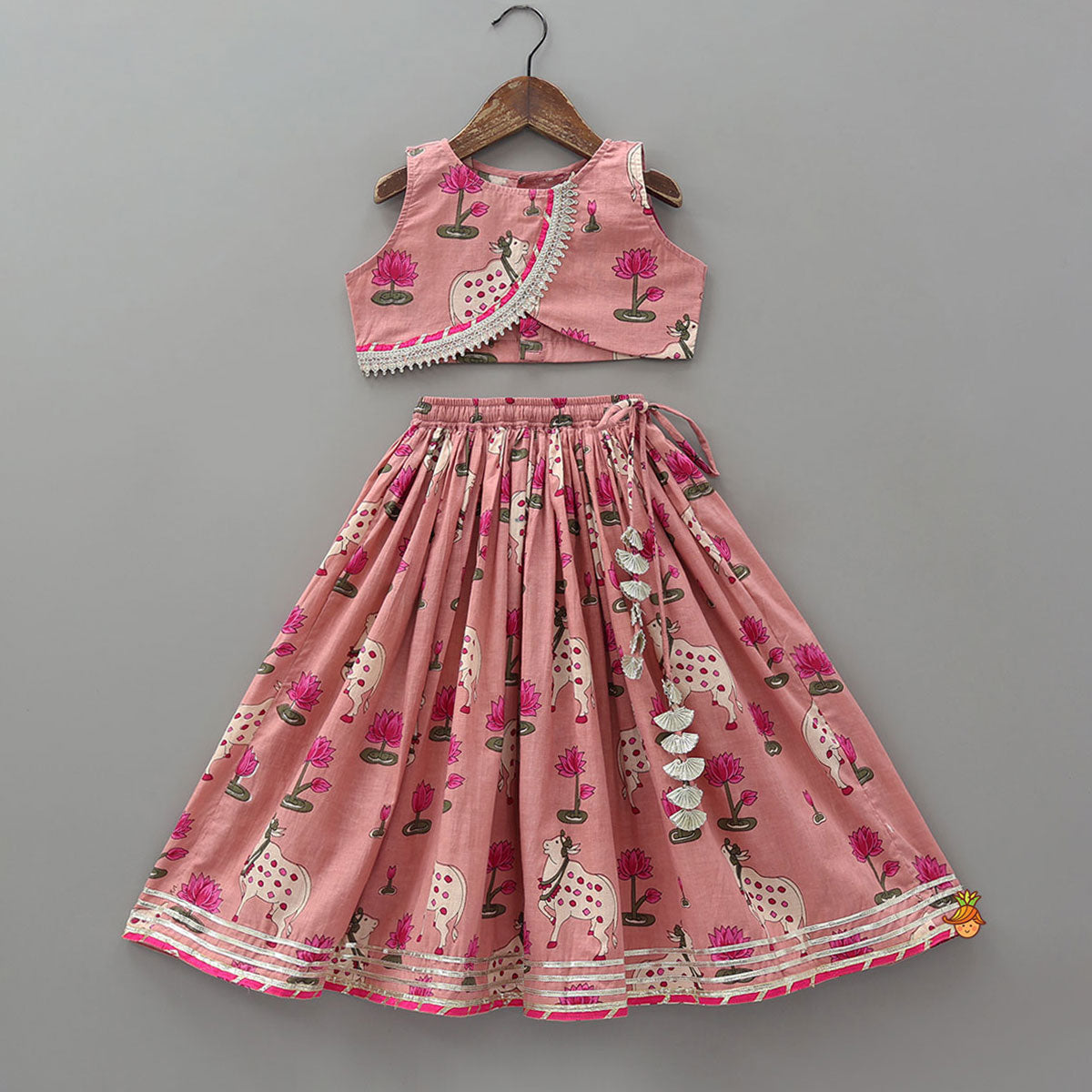 Crop Top And Lehenga With Lurex Striped Dupatta