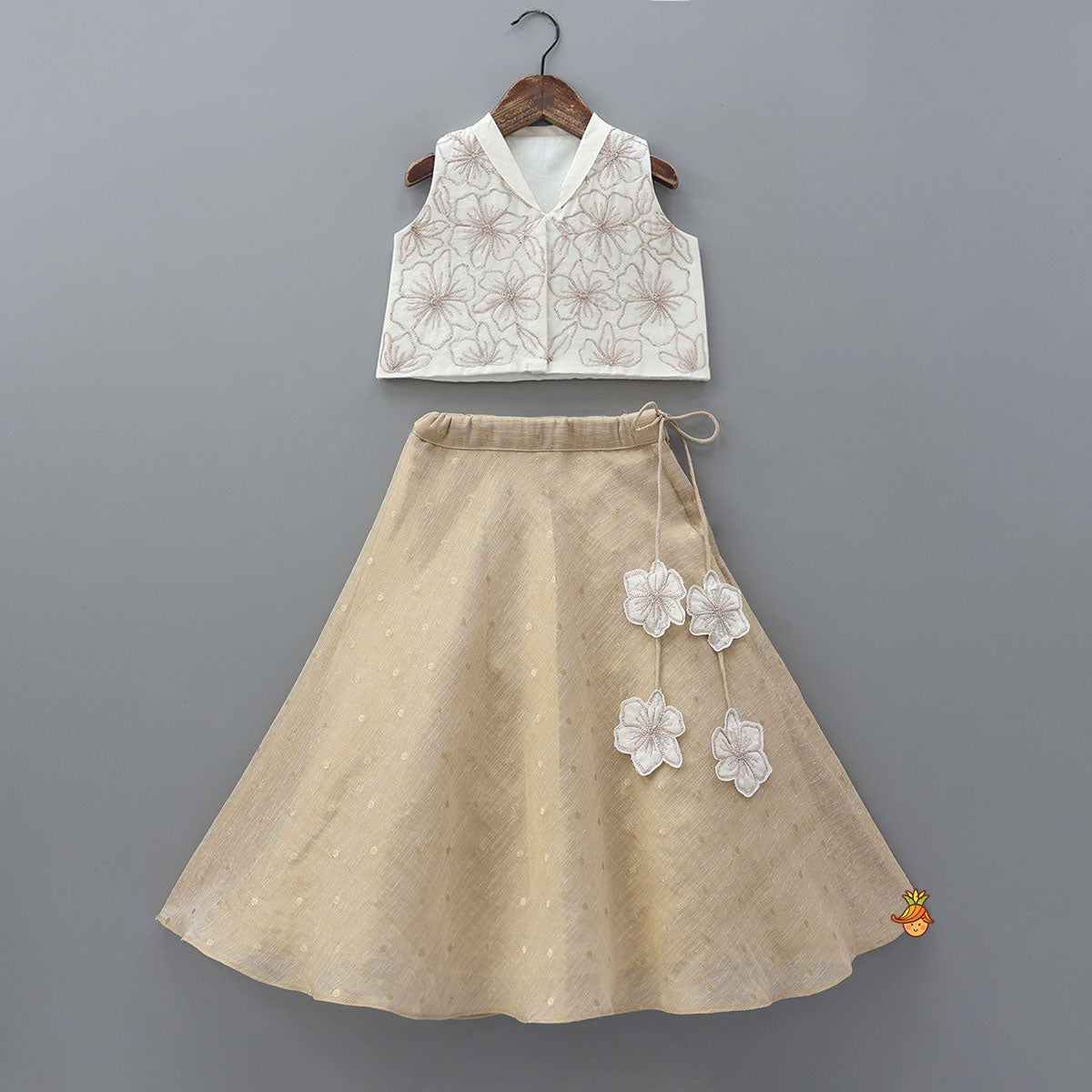 Pre Order: Shawl Collar Crop Top With Contrasting Lehenga
