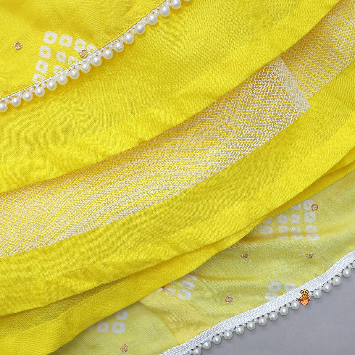 Pre Order: Floral Applique Strappy Top With Bandhani Print Lehenga