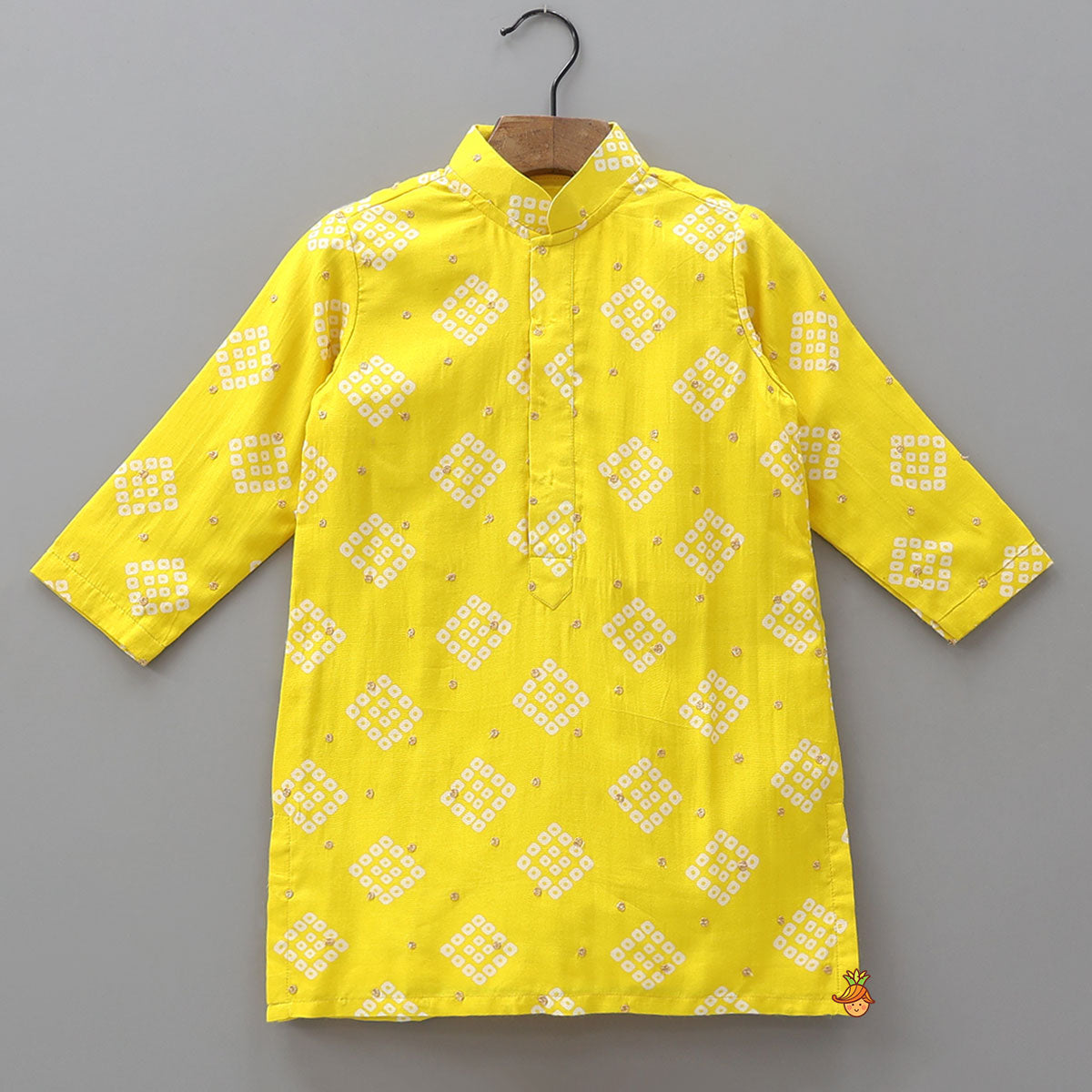Pre Order: Bandhani Print Kurta With Floral Applique Jacket And Churidar