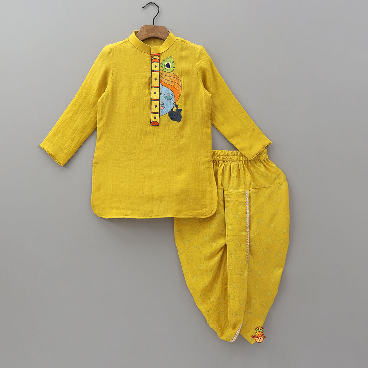 Pre Order: Krishna Embroidered Kurta And Printed Dhoti