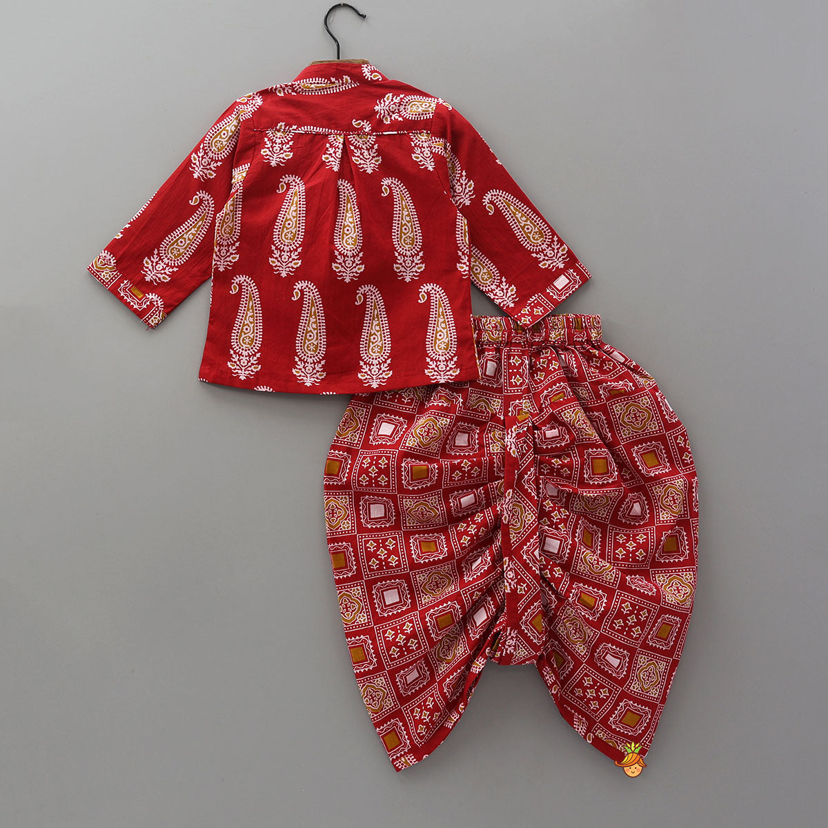 Printed Cotton Front Open Kurta And Matching Dhoti