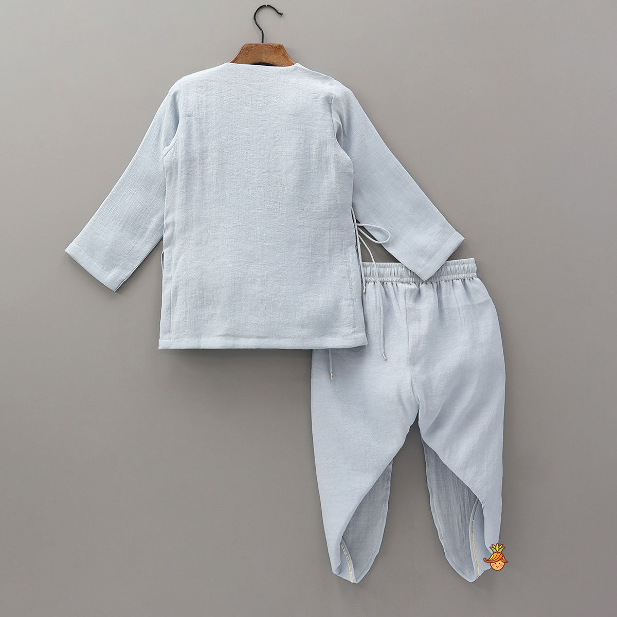 Pre Order: Hand Embroidered Angarakha Style Kurta And Dhoti
