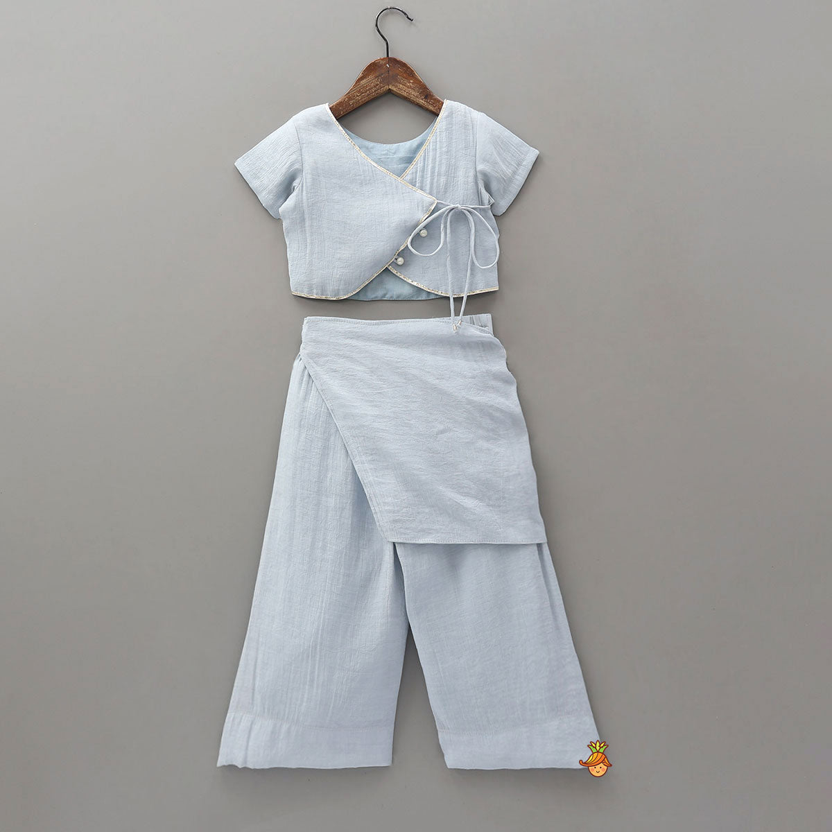Pre Order: Hand Embroidered Tie Up Crop Top With Drape Style Palazzo