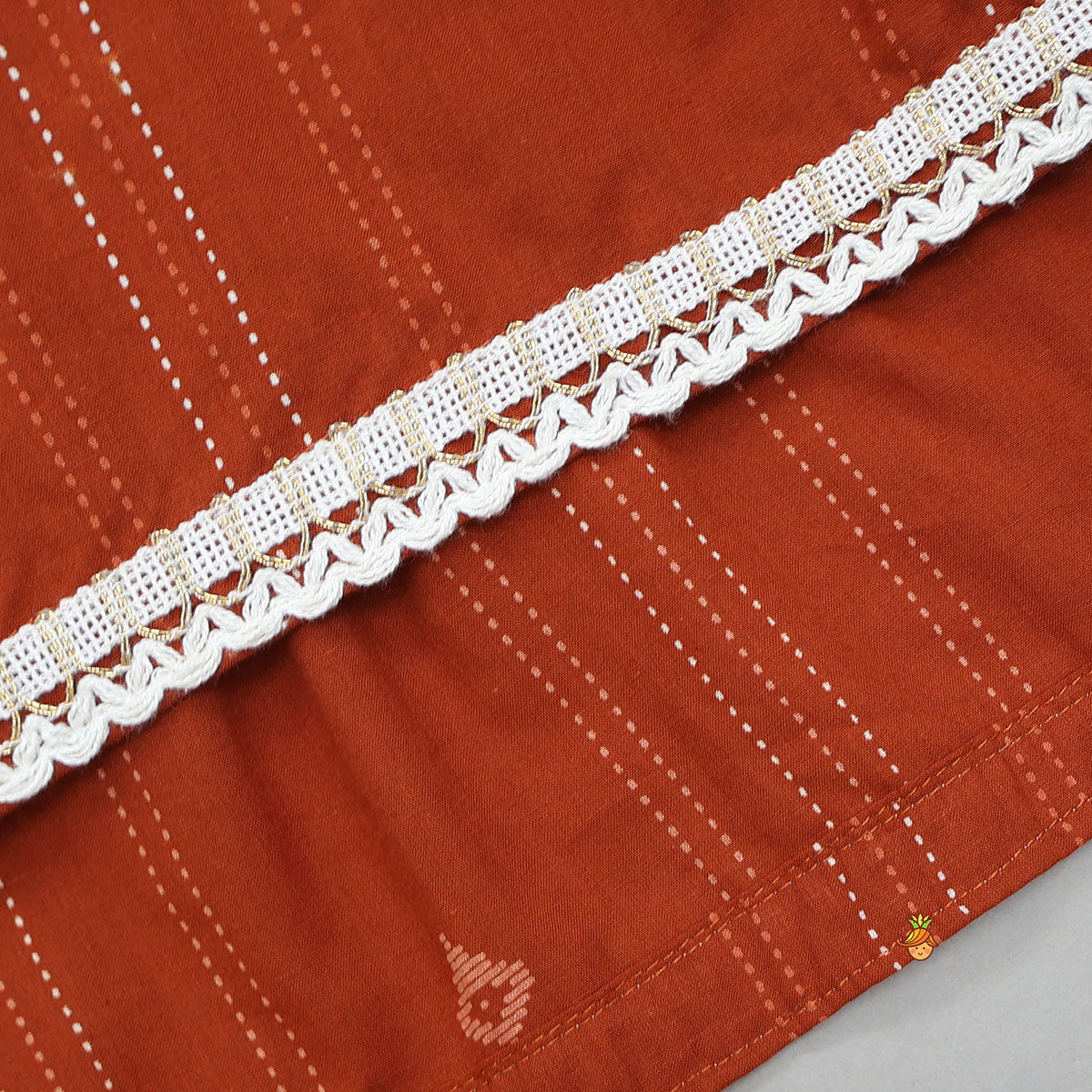 Pre Order: Lace Detailed Tie-Up Printed Crop Top And Lehenga