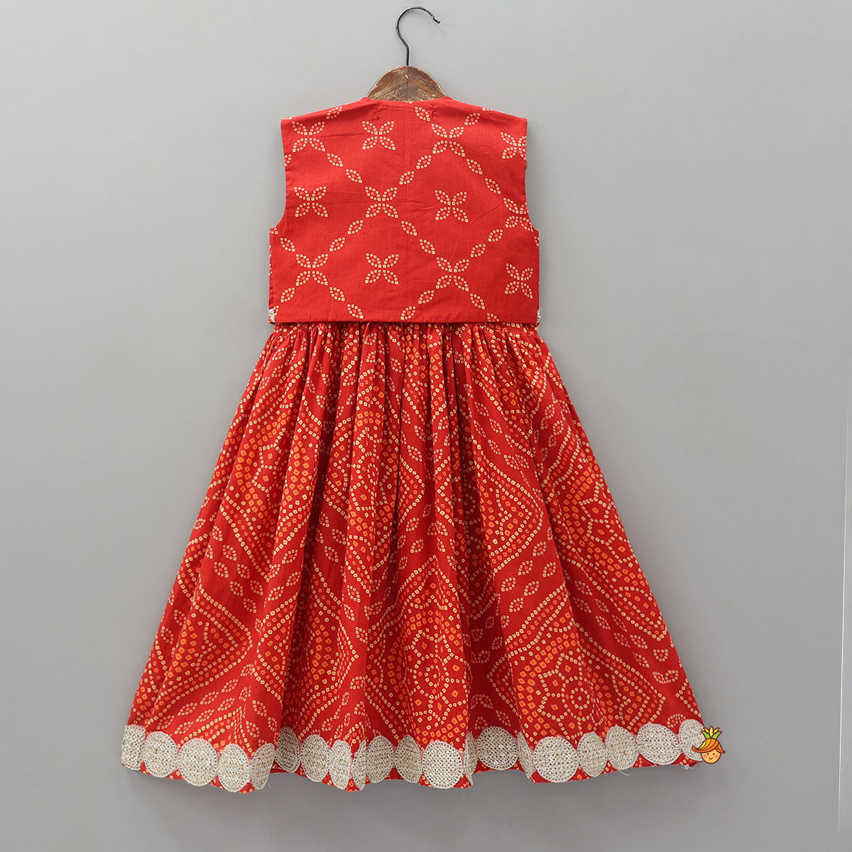 Pre Order: Bandhani Print Gota Lace Detailed Kurti With Jacket