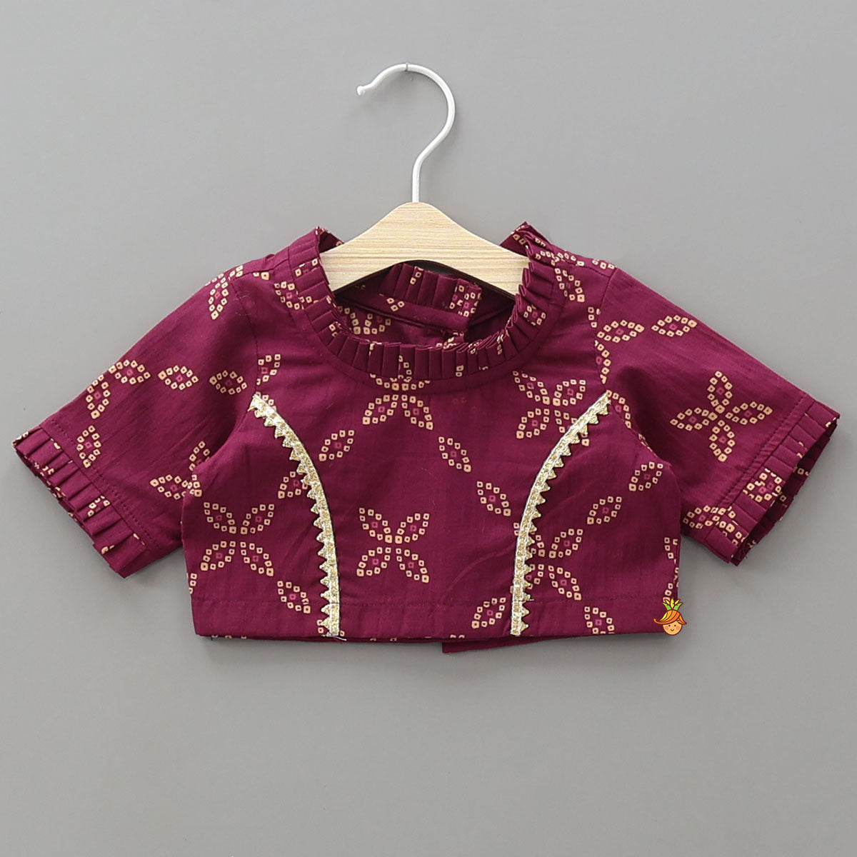 Bandhani Printed Elegant Crop Top And Lehenga With Matching Booties And Head Band
