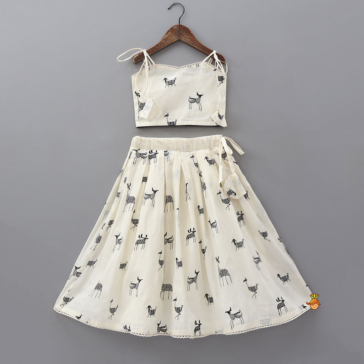 Animal Embroidered Stylish Tie Knot Strap Top And Lehenga