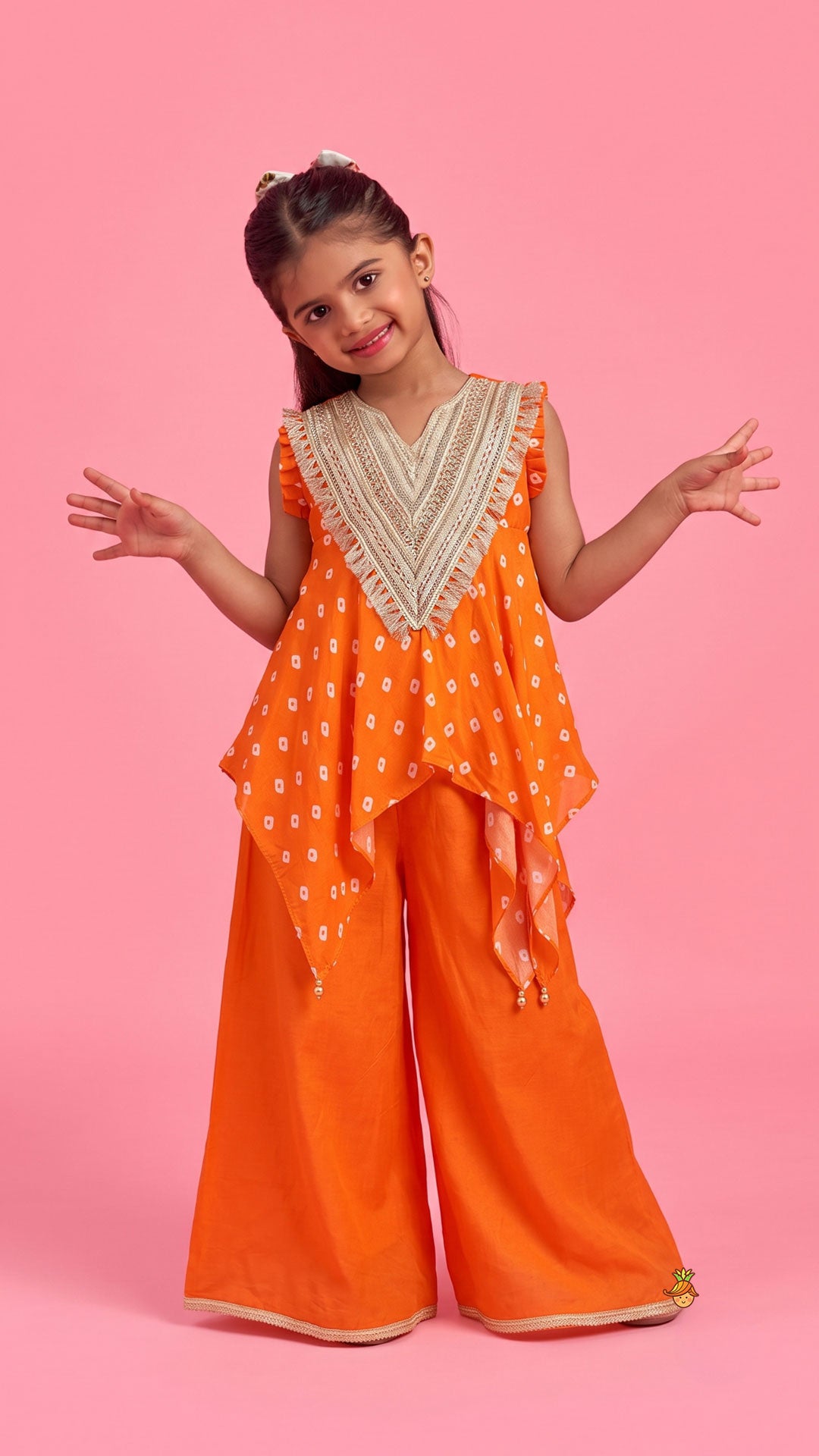 Pre Order: Bandhani Printed Asymmetrical Top And Palazzo