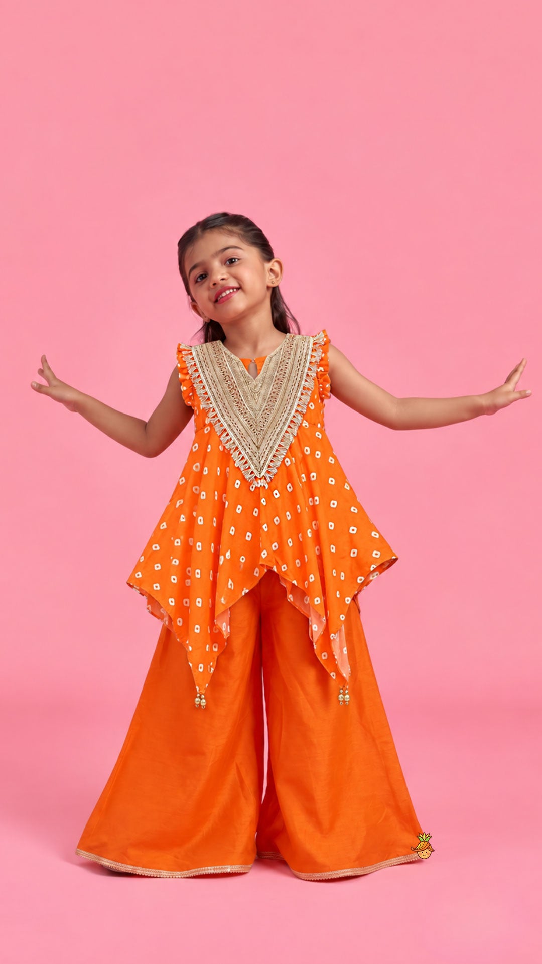 Pre Order: Bandhani Printed Asymmetrical Top And Palazzo