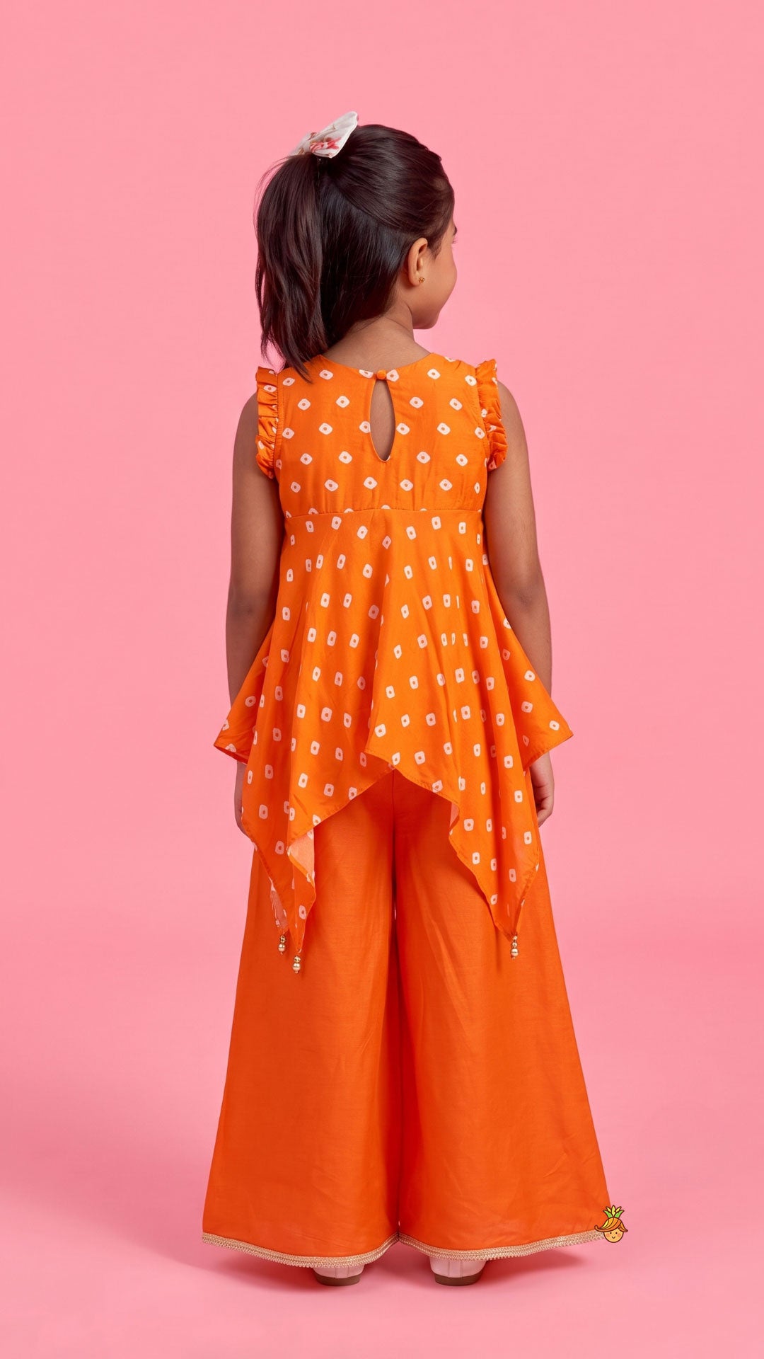Pre Order: Bandhani Printed Asymmetrical Top And Palazzo