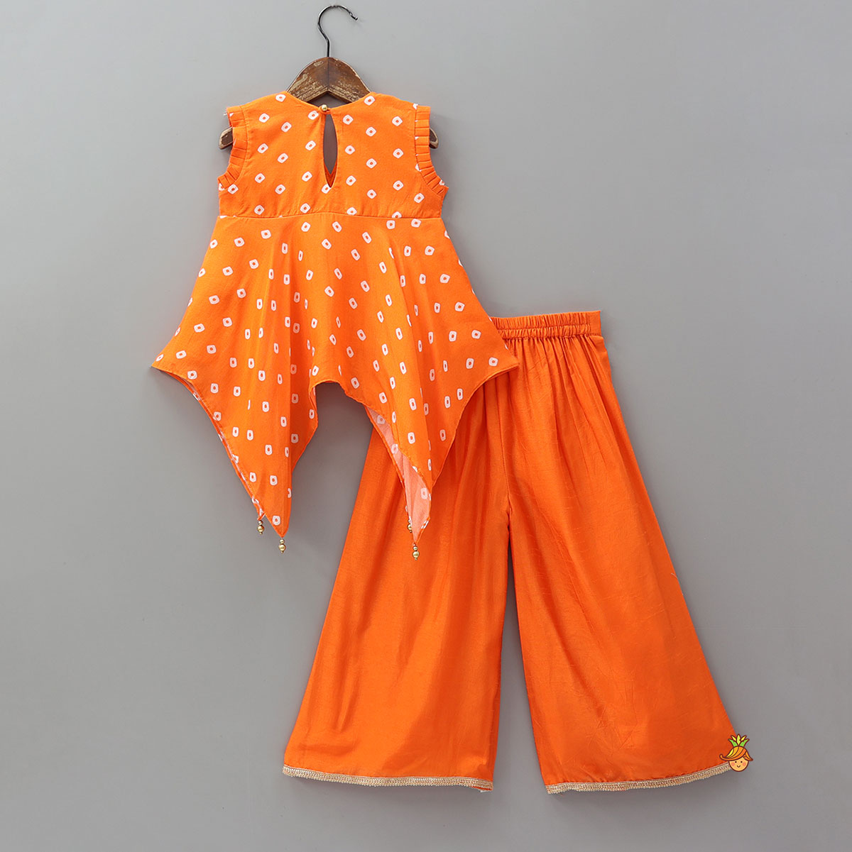 Pre Order: Bandhani Printed Asymmetrical Top And Palazzo