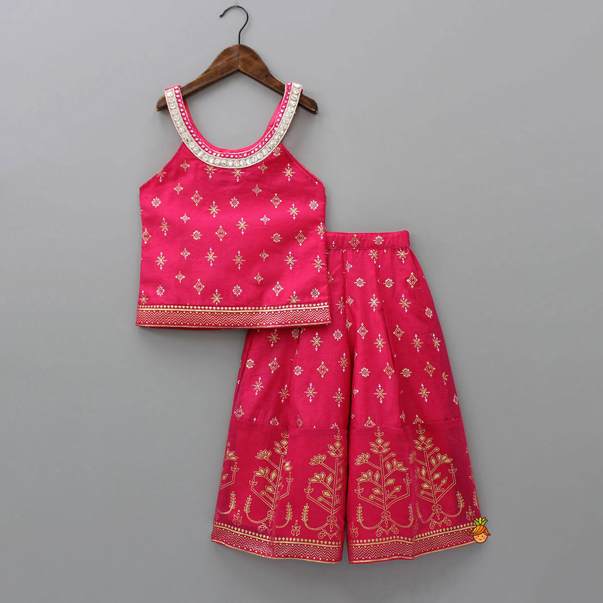 Foil Printed And Abhla Work Stylish Top With Palazzo
