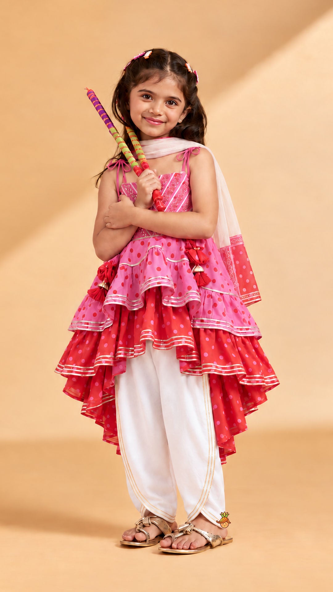 Pre Order: High Low Layered Kurti And Dhoti Style Pant With Dupatta