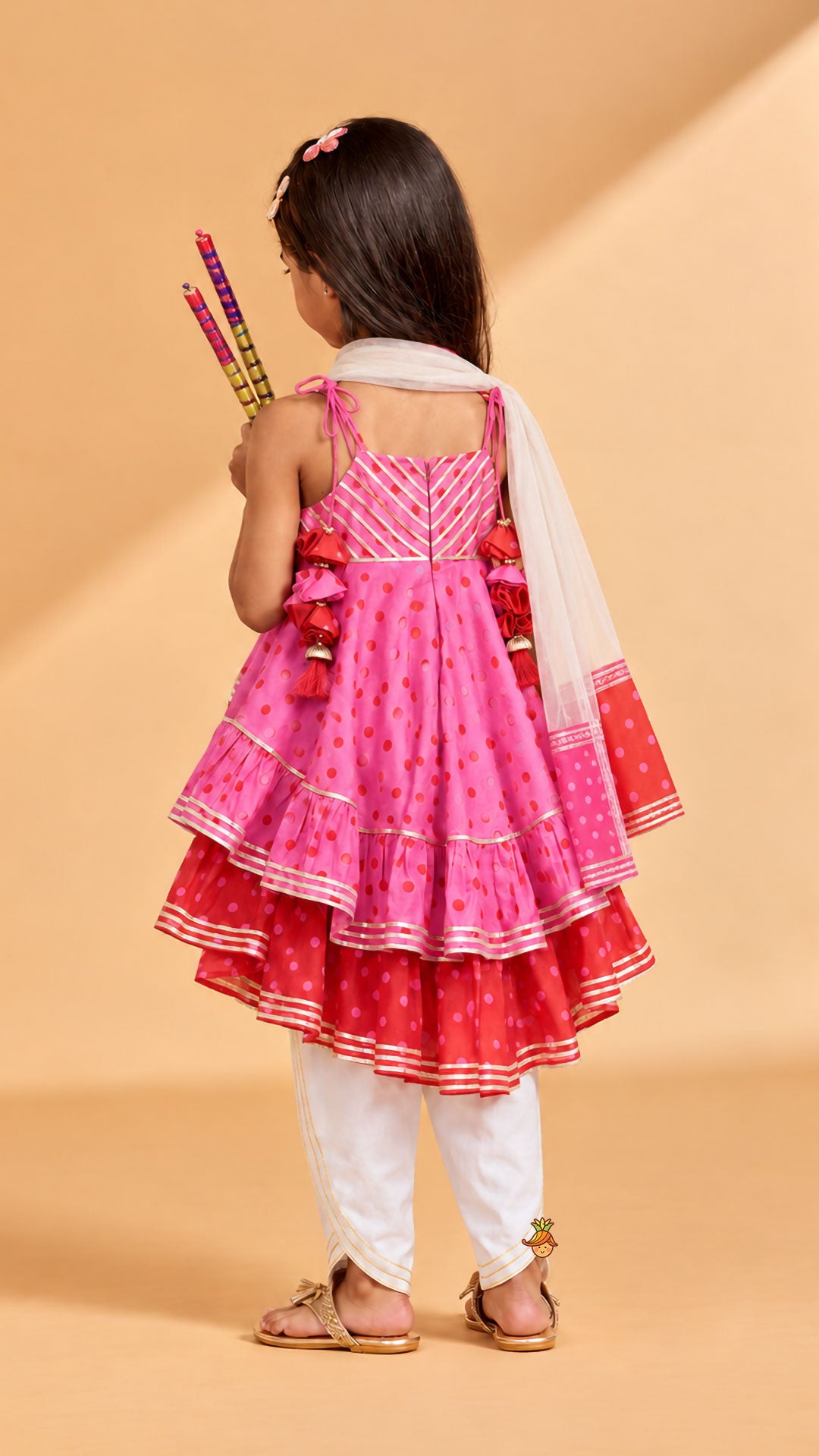 Pre Order: High Low Layered Kurti And Dhoti Style Pant With Dupatta