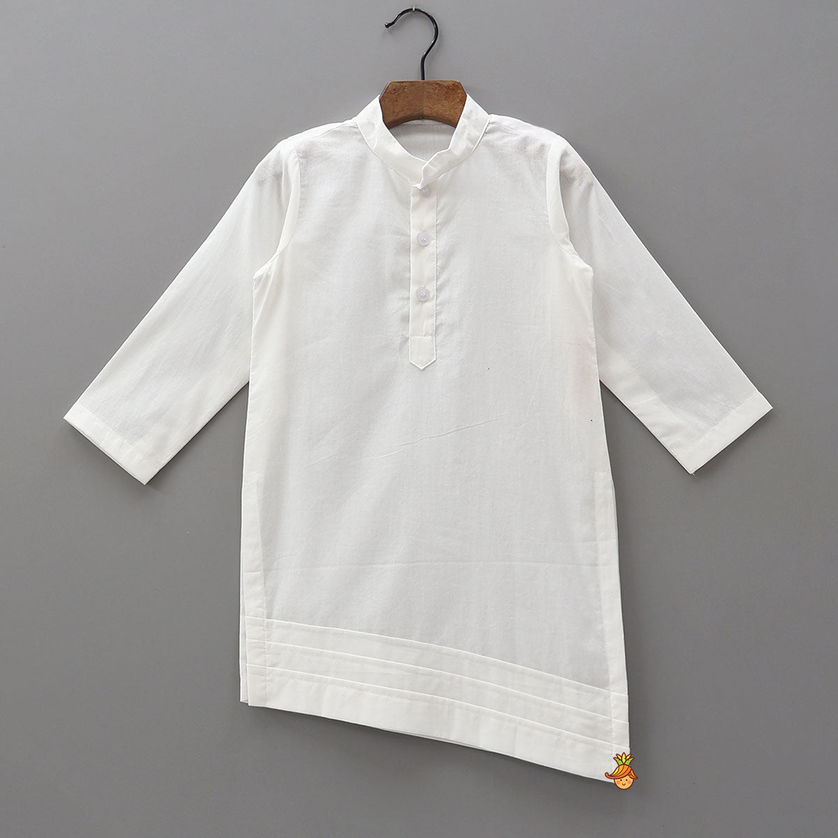 Pre Order: Asymmetric Kurta With Polka Dot Printed Jacket And Pyjama