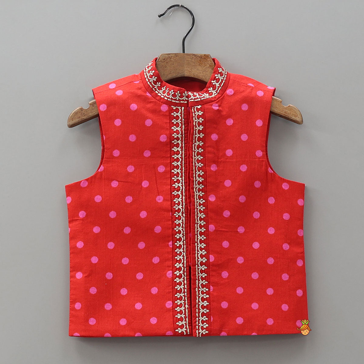 Pre Order: Asymmetric Kurta With Polka Dot Printed Jacket And Pyjama