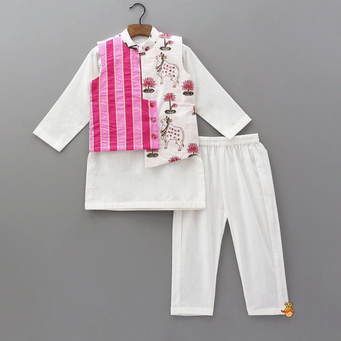 Pre Order: Kurta With Asymmetric Jacket And Pyjama