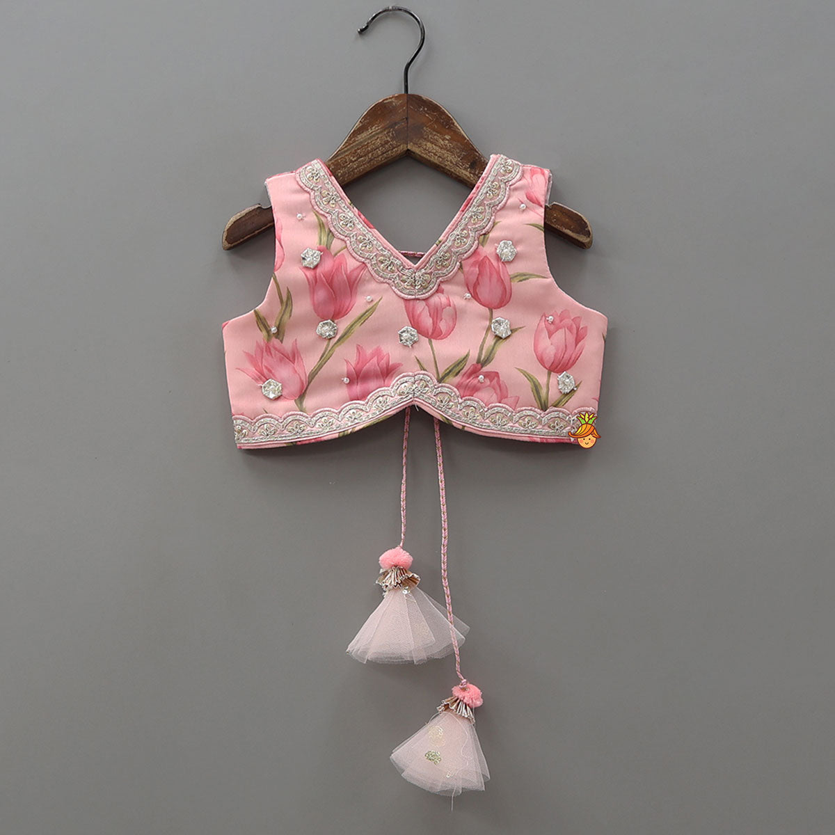 Pre Order: Floral Printed Crop Top And Lehenga With Matching Dupatta