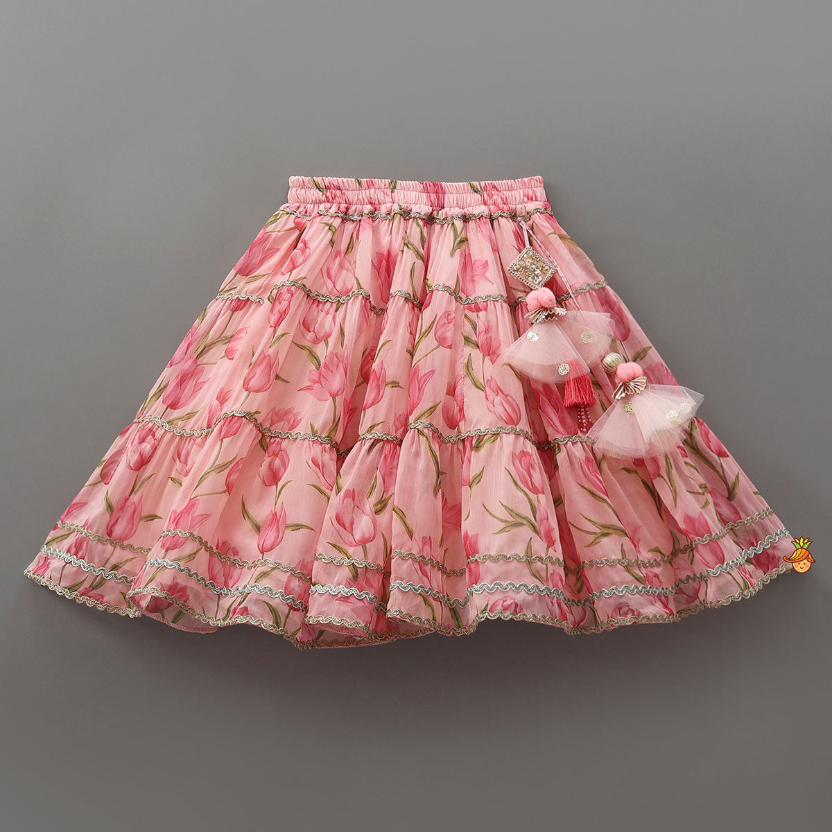 Pre Order: Floral Printed Crop Top And Lehenga With Matching Dupatta