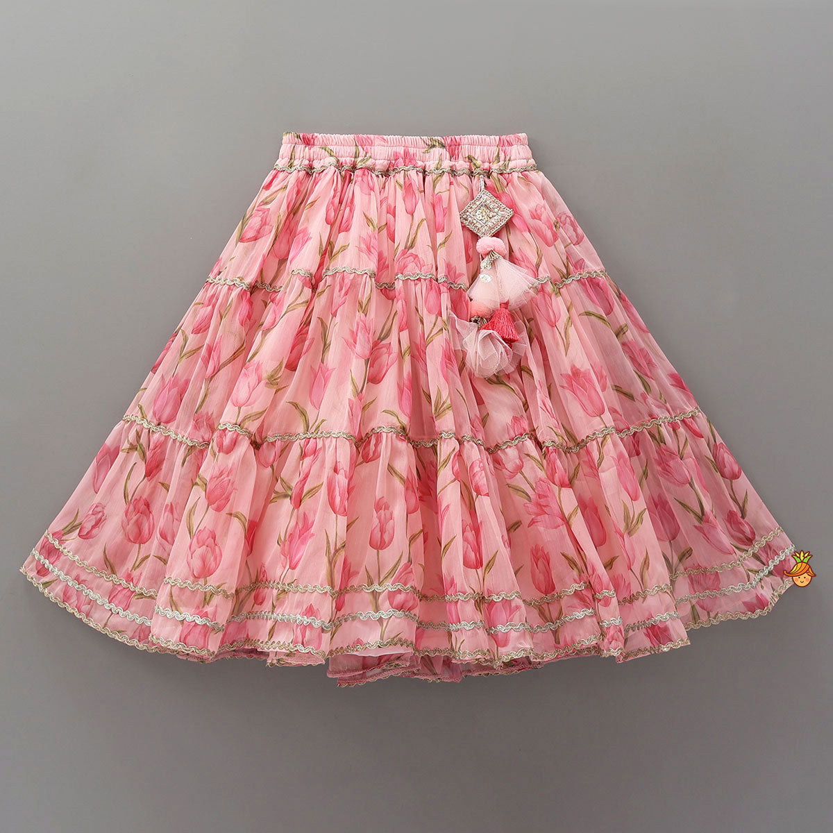 Pre Order: Floral Printed Crop Top And Lehenga With Matching Dupatta