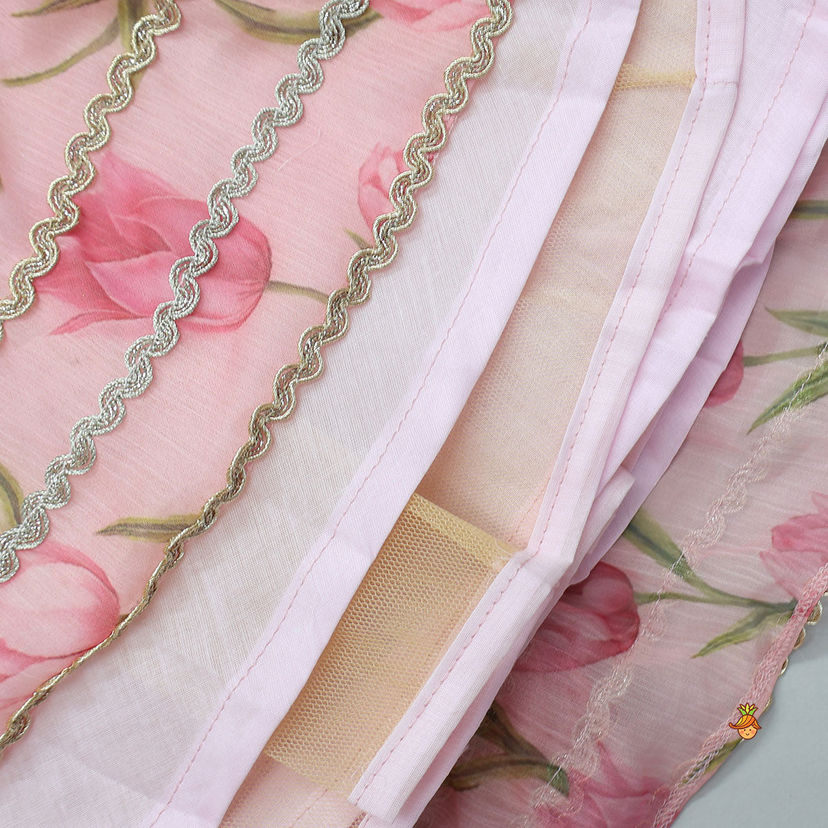 Pre Order: Floral Printed Crop Top And Lehenga With Matching Dupatta
