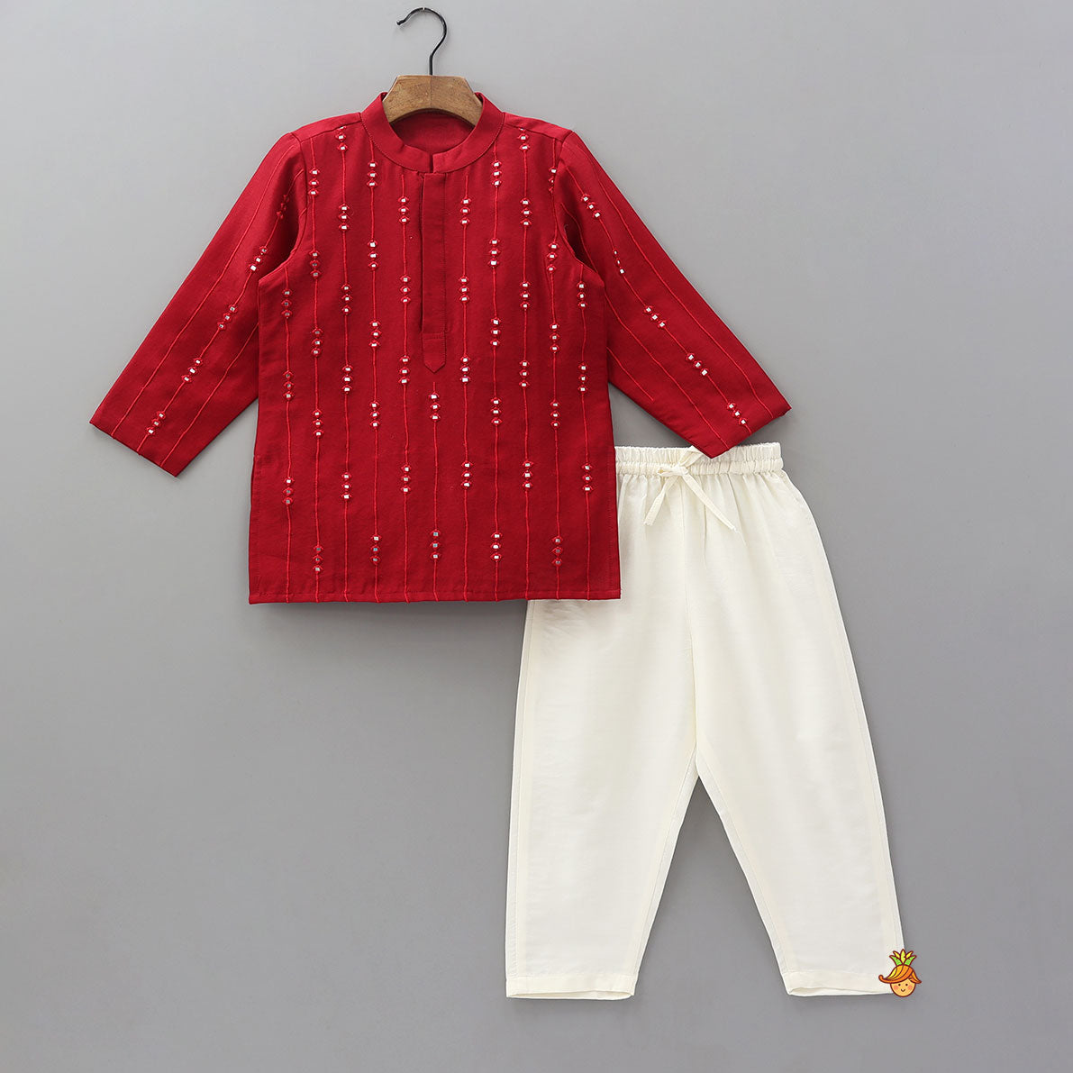 Pre Order: Faux Mirror Embroidered Kurta And Pyjama