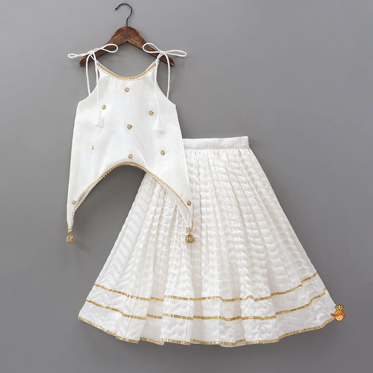 Sheen Kurti And Crushed Fabric Lehenga With Dupatta