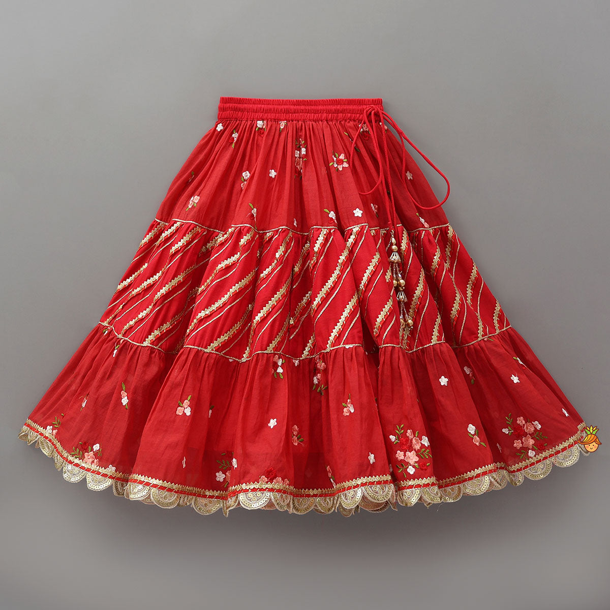Pre Order: Graceful Pleated Crop Top And Floral Tiered Lehenga With Dupatta