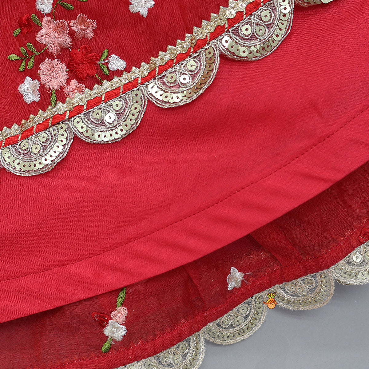 Pre Order: Graceful Pleated Crop Top And Floral Tiered Lehenga With Dupatta