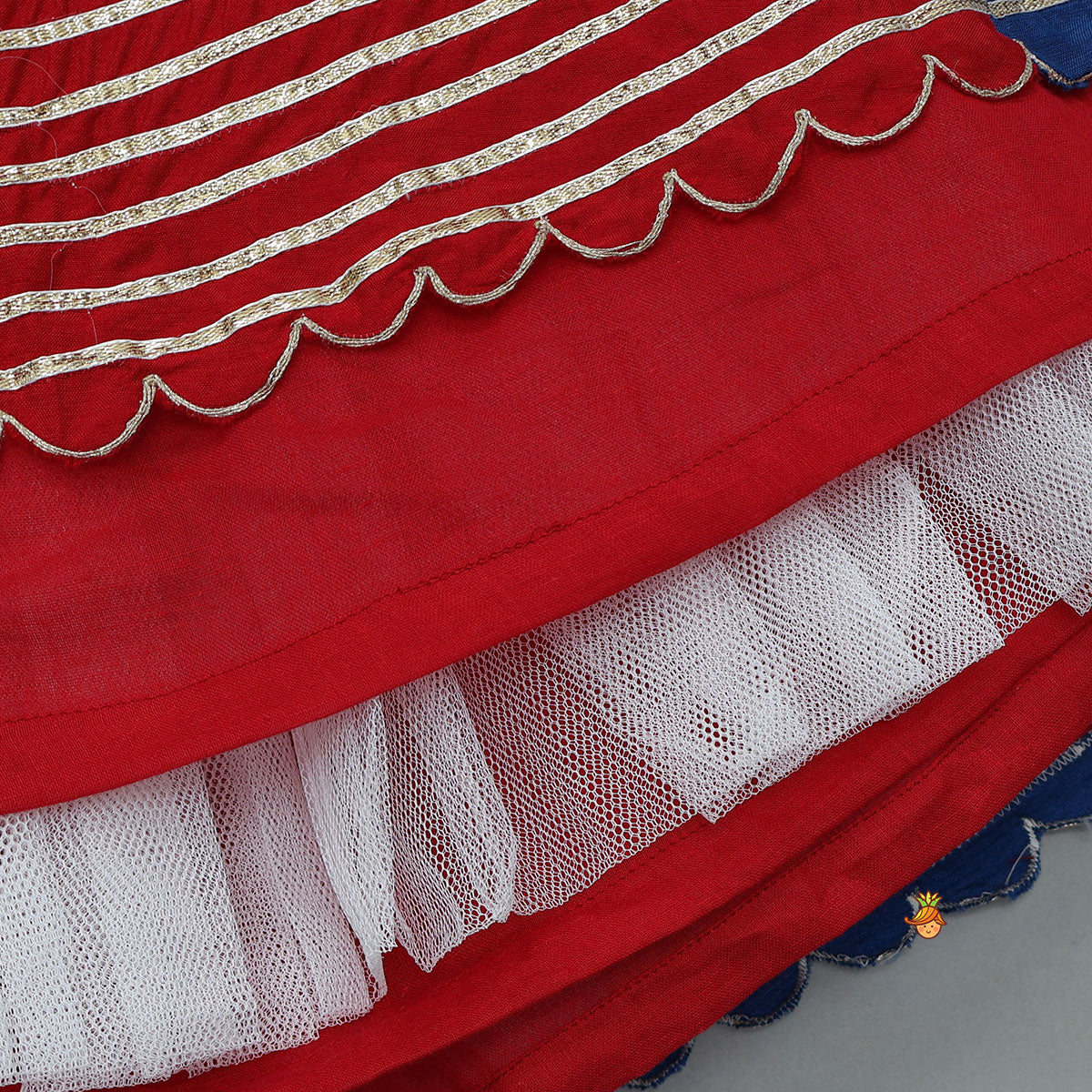 Pre Order: Elegant Multiple Hanging Tassel Detail Crop Top And Colourful Lehenga